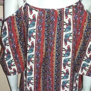 Adorable Rue 21 Elephant Dress Size S Cold Shoulder Mini Flowing Short